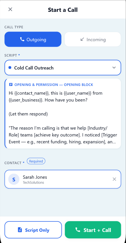 SM Start outgoing call dialogue 2