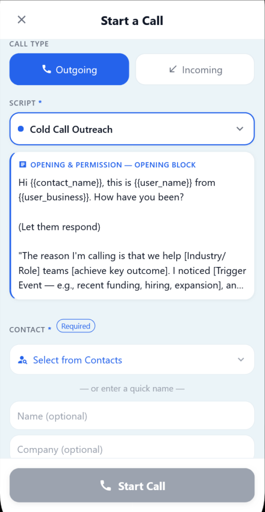 SM Start outgoing call dialogue
