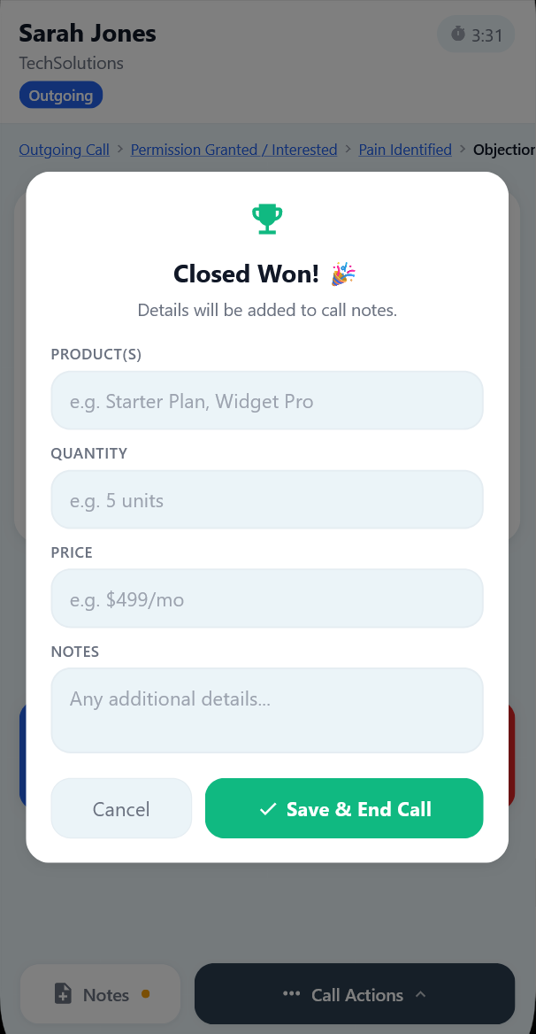 SM call end call won
